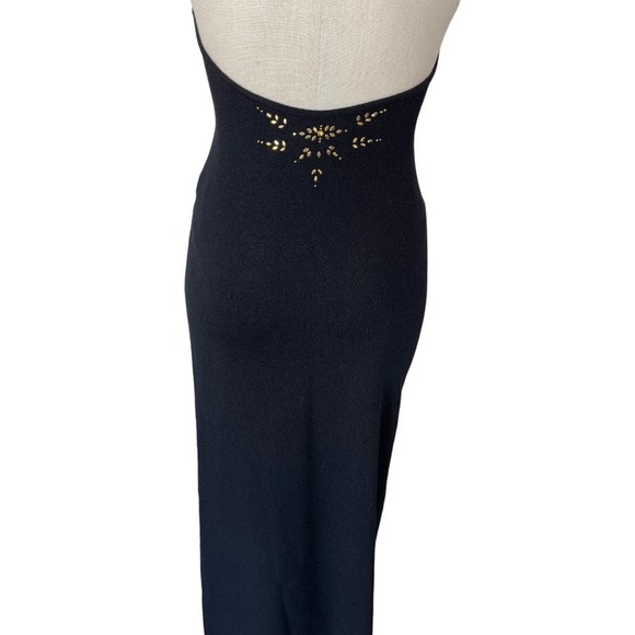 St John Evening Marie Gray Dress Maxi Santana Knit Sleeveless Gold Size 6 - Picture 6 of 16